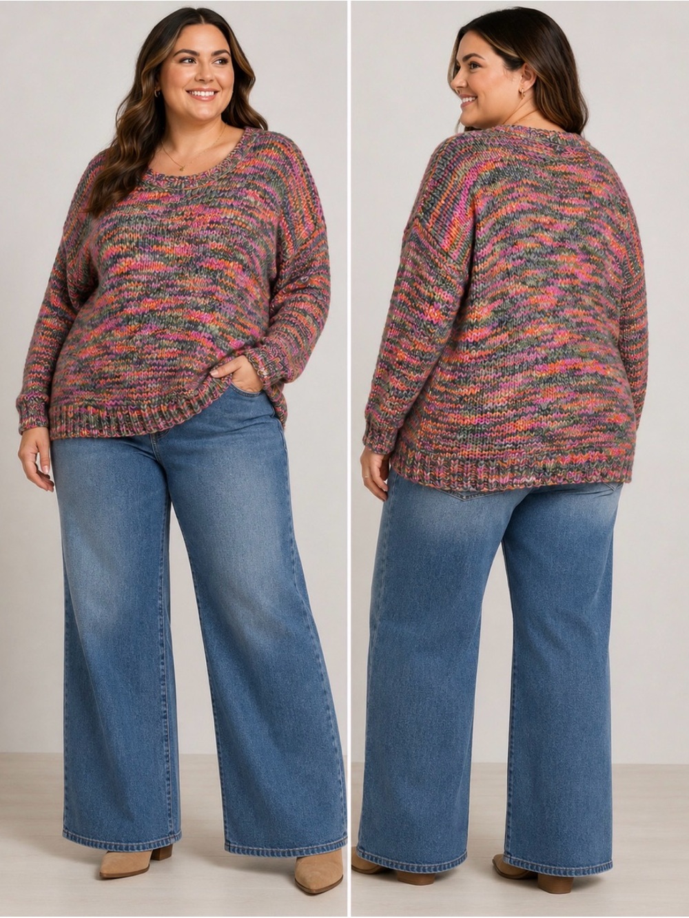 Torrid Multicolor Chunky Knit Sweater Size 2 Plus Size Oversized Crew Neck Cozy
